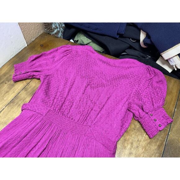 Maeve Anthropologie | Breanna Wrap Dress Maxi Midi Puff Sleeve Pink Modest Sz 4 - Picture 15 of 16